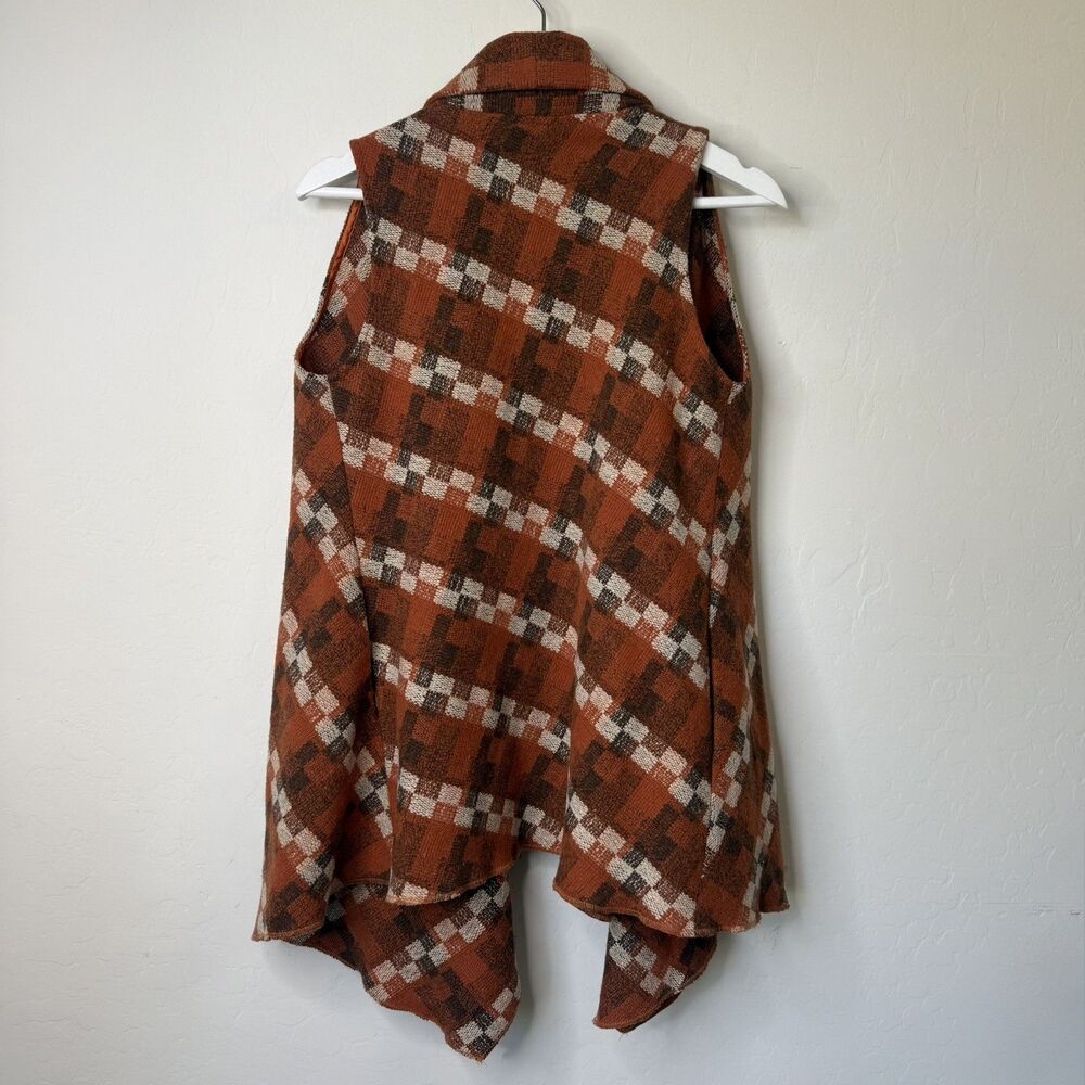 Piko 1988 Small Wool Blend Checkered Waterfall Sweater Vest Open Cardigan Fall - Picture 3 of 8